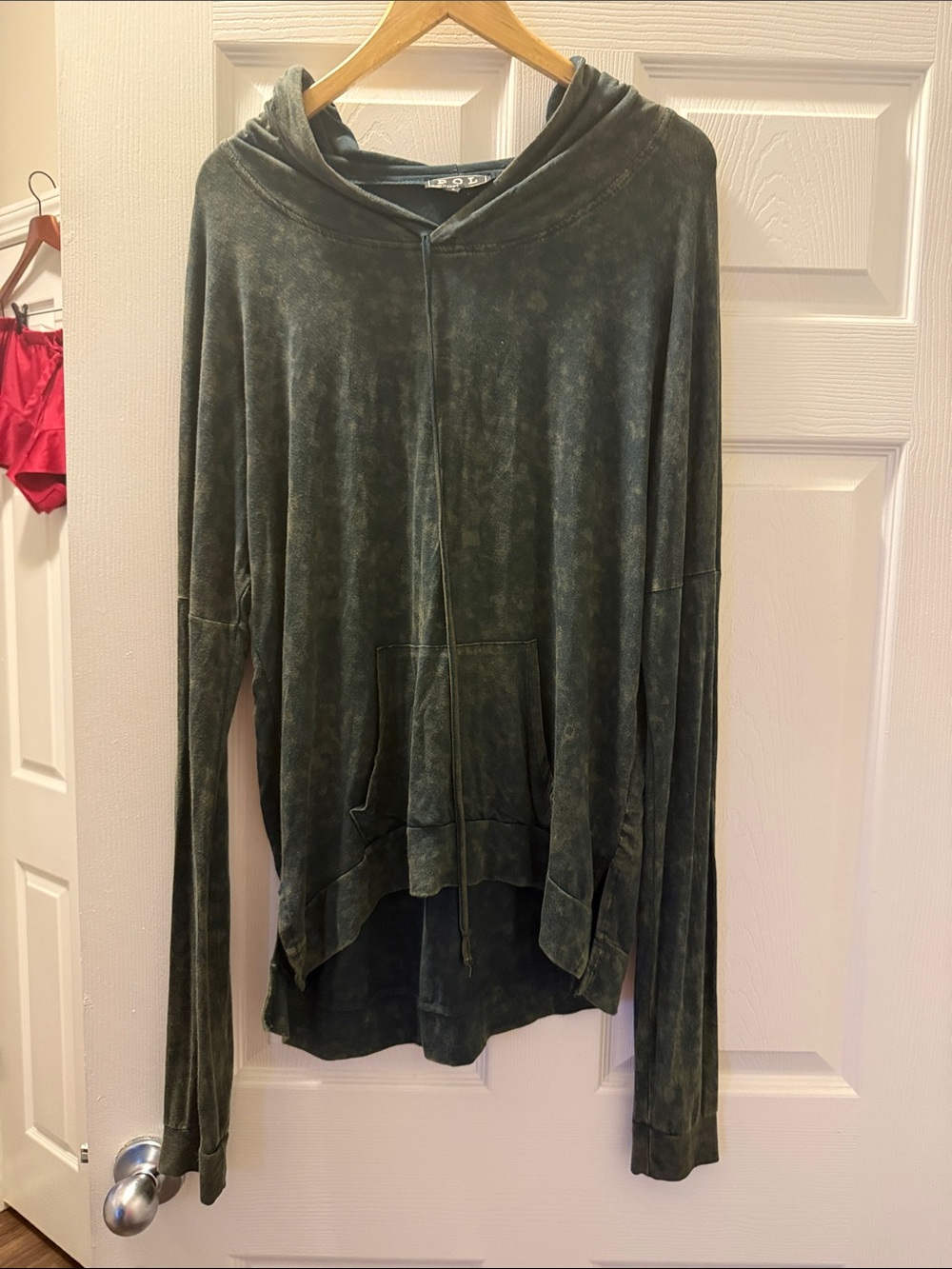 POL Washed Olive Green Hooded Cowl Sweater